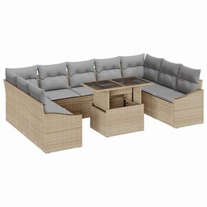 vidaXL Garten-Sofa-Set mit Kissen mit Kissen 10 pcs Beige und Hellgrau