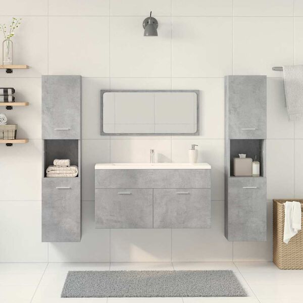 vidaXL 4-tlg. Badm&ouml;bel-Set Betongrau Holzwerkstoff