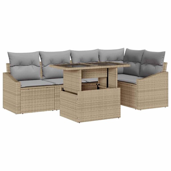 vidaXL Garten-Sofa-Set mit Kissen mit Kissen 6 pcs Beige und Hellgrau