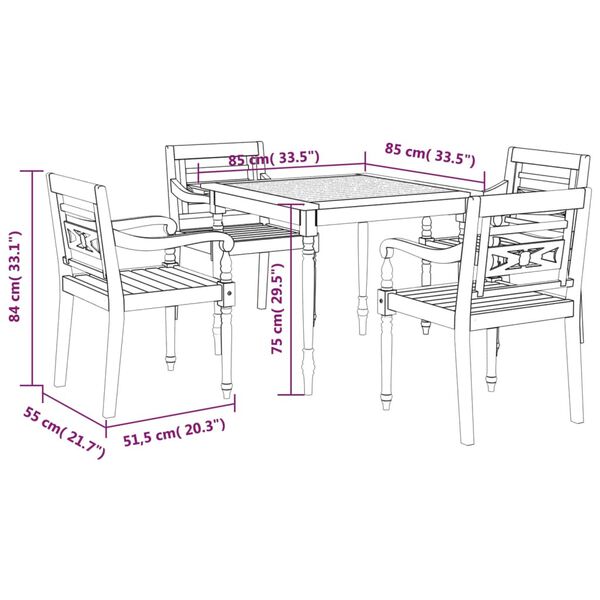 vidaXL 5-tlg. Garten-Essgruppe Massivholz Teak