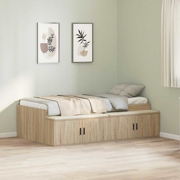 vidaXL Bettrahmen mit Speicher Sonoma-Eiche 90 x 200 cm Holzwerkstoff