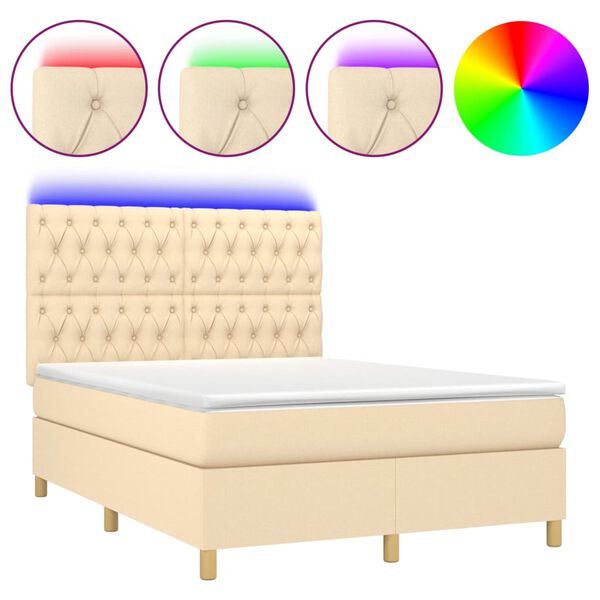 vidaXL Boxspringbett mit Matratze & LED Creme 140x200 cm Stoff