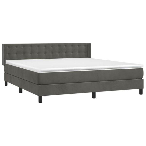 vidaXL Boxspringbett mit Matratze Dunkelgrau 180x200 cm Samt