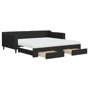 vidaXL Tagesbett Ausziehbar mit Schubladen Schwarz 100x200 cm Stoff