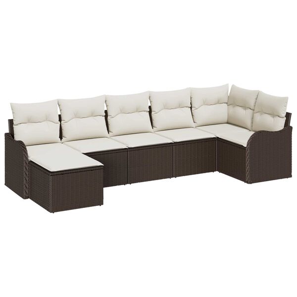 vidaXL Garten-Sofa-Set mit Kissen 7 pcs Braun und Wei&szlig; Poly Rattan