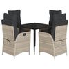 vidaXL 5-tlg. Garten-Essgruppe mit Kissen Hellgrau Poly Rattan
