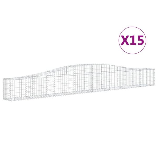 vidaXL Gabionen mit Hochbogen 15 Stk. 400x30x40/60 cm Verzinktes Eisen