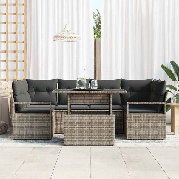 vidaXL Garten-Sofa-Set mit Speicher 7 pcs Grau Poly Rattan