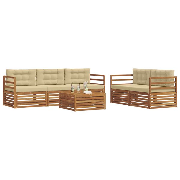vidaXL Outdoor-Sofagarnitur mit Kissen 6 pcs Natur und Beige