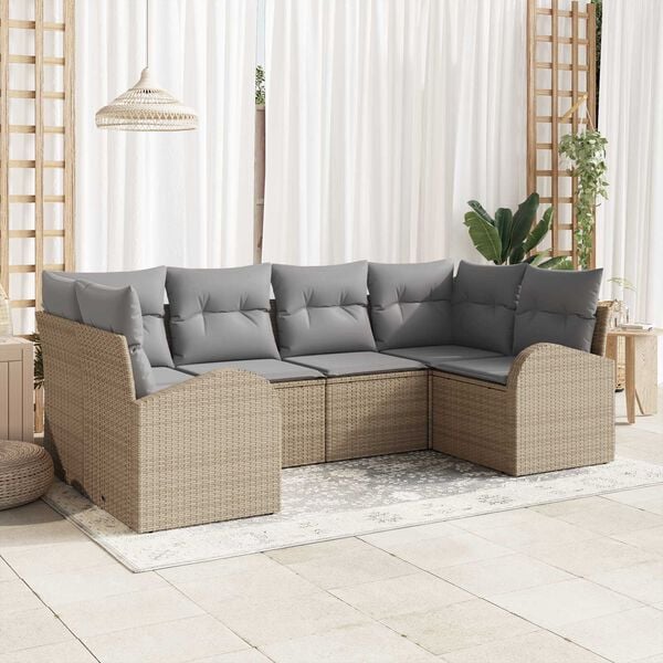vidaXL Gartensofa-set mit Kissen 6 pcs Beige Poly Rattan