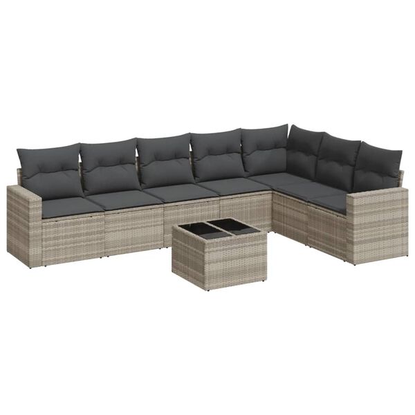 vidaXL 8-tlg. Garten-Sofagarnitur mit Kissen Hellgrau Poly Rattan