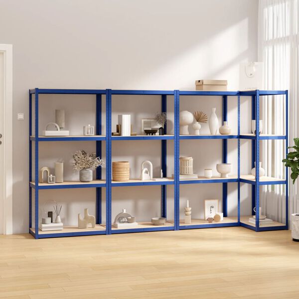 vidaXL Regale mit 4 B&ouml;den 4 Stk. Blau Stahl & Holzwerkstoff