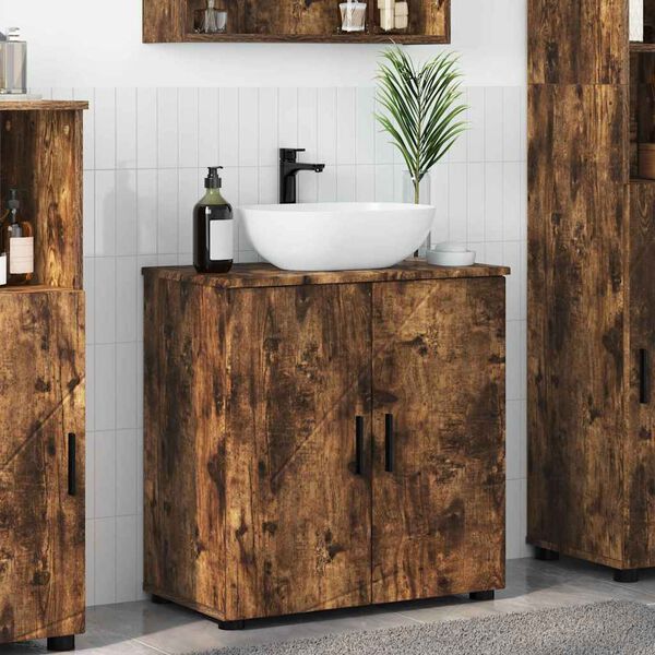 vidaXL Badezimmerschrank mit T&uuml;r Ger&auml;ucherte Eiche 61 x 35 x 64 cm