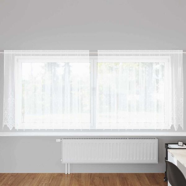 vidaXL Spitzenvorhang mit Vorh&auml;ngen Floral Wei&szlig; 180 x 300 cm Polyester