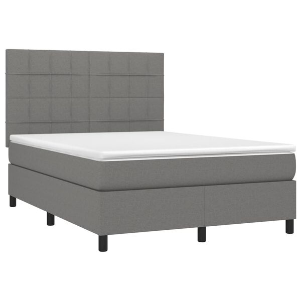 vidaXL Boxspringbett mit Matratze & LED Dunkelgrau 140x200 cm Stoff