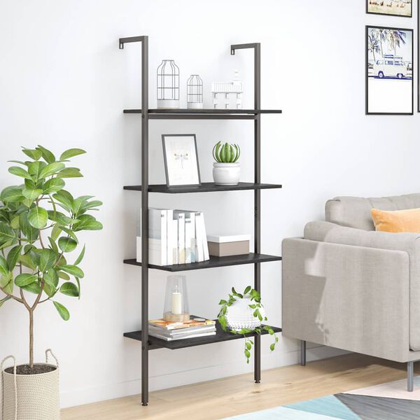 vidaXL Leiterregal mit 4 B&ouml;den Schwarz 64x35x152,5 cm