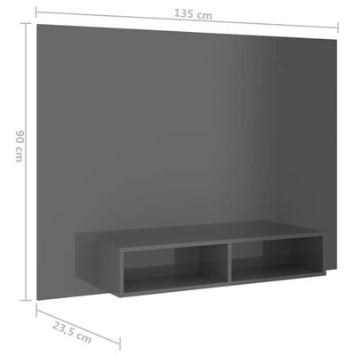 vidaXL TV-Wandschrank Hochglanz-Grau 135x23,5x90 cm Holzwerkstoff