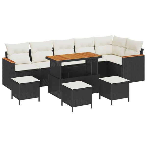 vidaXL Gartensofa-set mit Kissen 10 pcs Schwarz Poly Rattan