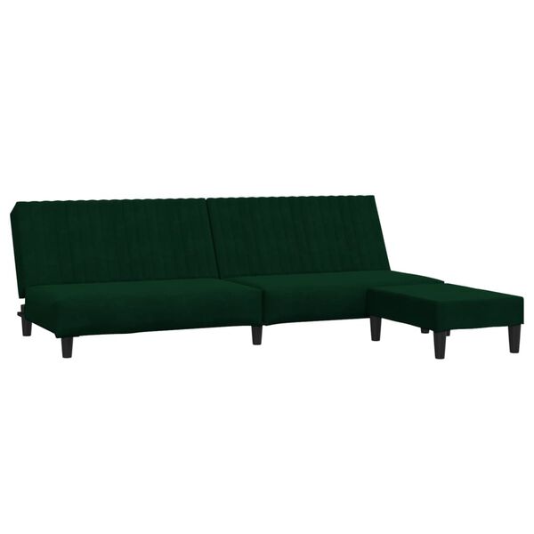 vidaXL Schlafsofa 2-Sitzer mit Fu&szlig;hocker Dunkelgr&uuml;n Samt