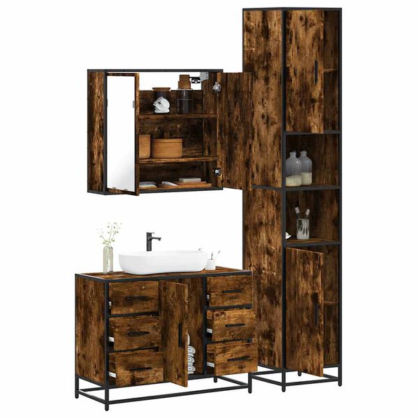 vidaXL 3-tlg. Badm&ouml;bel-Set R&auml;uchereiche Holzwerkstoff