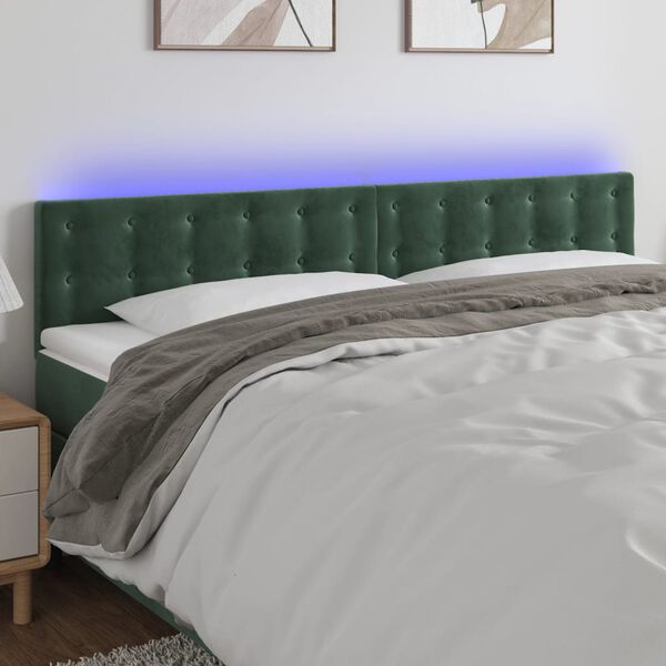 vidaXL LED Kopfteil Dunkelgr&uuml;n 200x5x78/88 cm Samt