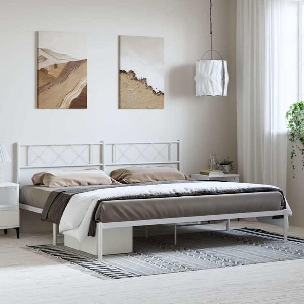 vidaXL Bettgestell mit Kopfteil Metall Wei&szlig; 193x203 cm