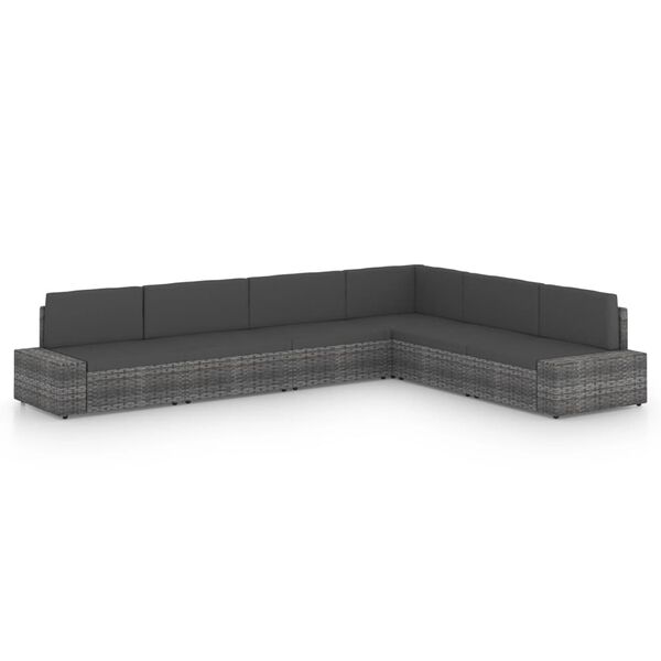 vidaXL 6-tlg. Garten-Lounge-Set mit Kissen Grau Poly Rattan