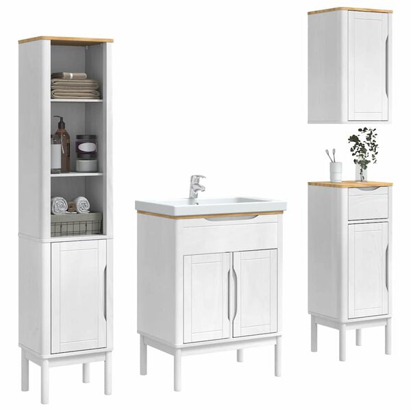 vidaXL Badezimmerm&ouml;bel-Set mit T&uuml;r FLORO 4 pcs Wei&szlig; Massivholz Kiefer