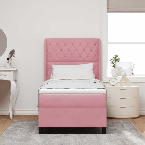vidaXL Boxspringbett mit Matratze mit Kopfteil Rosa 90 x 200 cm Samt
