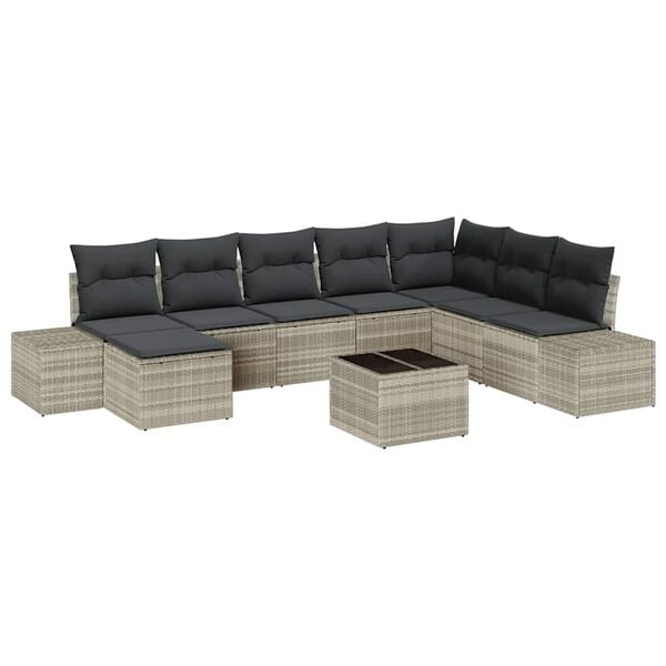 vidaXL Garten-Sofa-Set mit Kissen 8 pcs Hellgrau Poly-Rattan