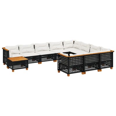 vidaXL 11-tlg. Garten-Sofagarnitur mit Kissen Schwarz Poly Rattan