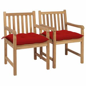 vidaXL Gartenst&uuml;hle 2 Stk. mit Roten Kissen Massivholz Teak