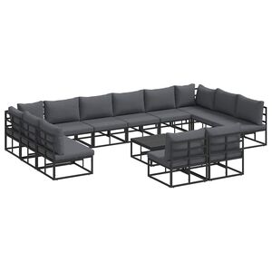vidaXL Gartensofa-set mit Kissen 13 pcs Schwarz Aluminium