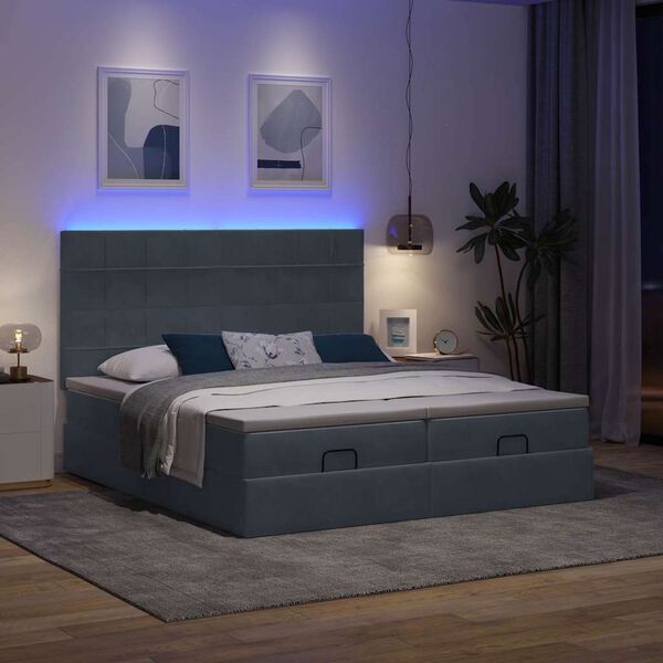 vidaXL Ottoman-Bett mit Matratzen & LEDs Dunkelgrau 200x200 cm Samt