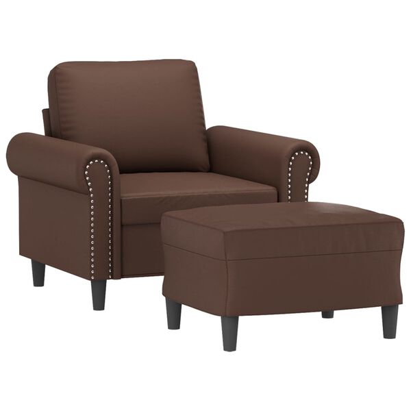 vidaXL Sessel mit Hocker Braun 60 cm Kunstleder