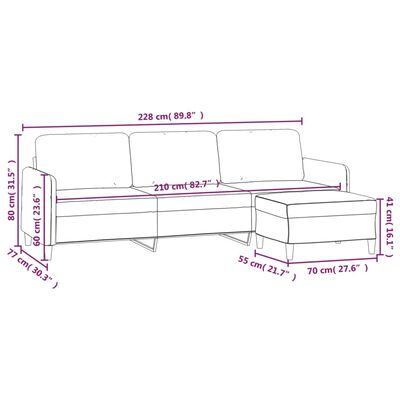 vidaXL 3-Sitzer-Sofa mit Hocker Hellgrau 210 cm Stoff