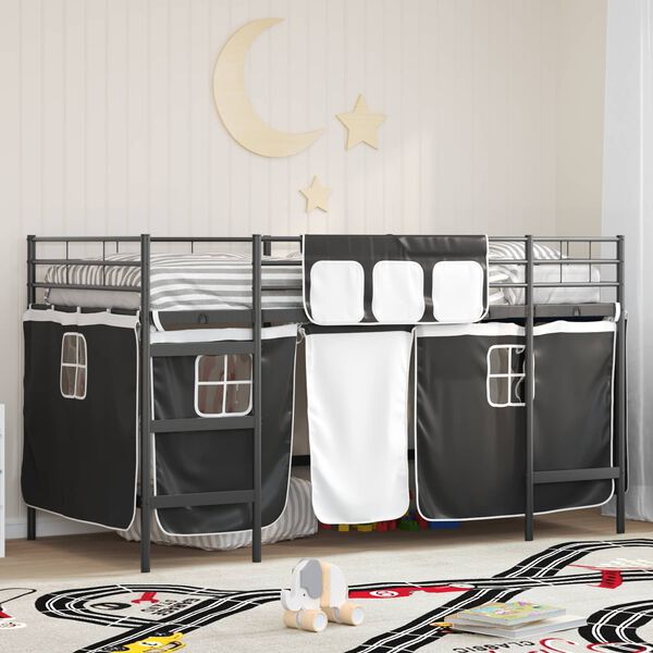 vidaXL Kinder Loft Bettgestell mit Vorh&auml;ngen Schwarz 79,5 x 200 cm