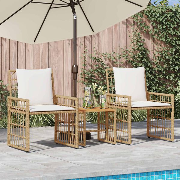 vidaXL Gartenm&ouml;bel Set 3 pcs Nat&uuml;rlich und Cremwei&szlig;