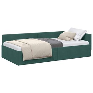 vidaXL Eckbettgestell mit Kopfteil Dunkelgr&uuml;n 100 cm x 200 cm Samt