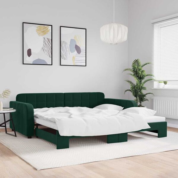 vidaXL Tagesbett Ausziehbar Dunkelgr&uuml;n 100x200 cm Samt