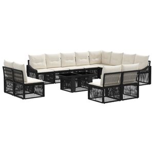 vidaXL Gartensofa-set 13 stk. Schwarz und Cremewei&szlig; Poly-Rattan