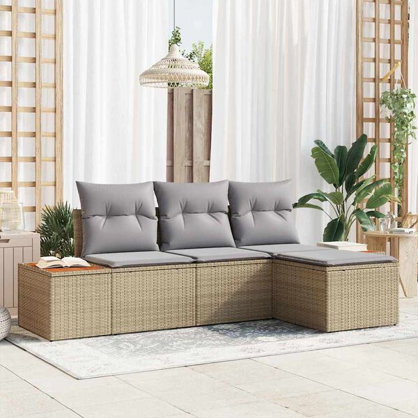 vidaXL Gartensofa-set mit Kissen 4 pcs Beige und Hellgrau Poly Rattan