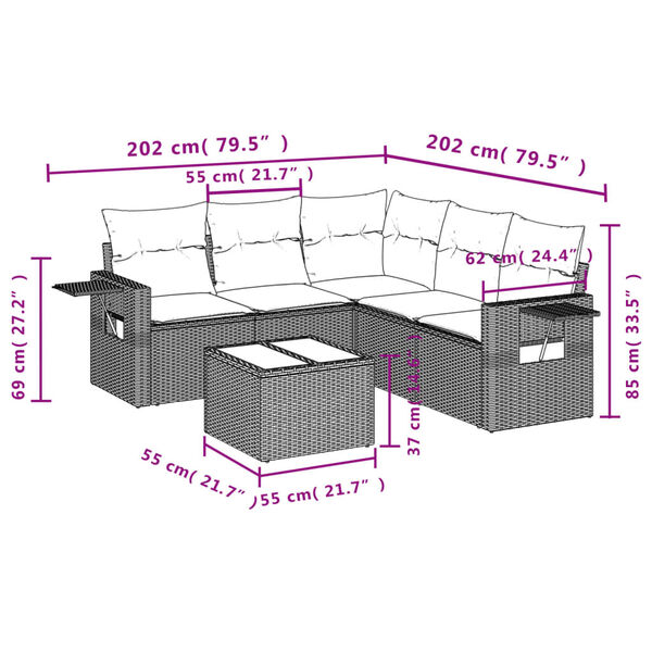 vidaXL 6-tlg. Garten-Sofagarnitur mit Kissen Hellgrau Poly Rattan