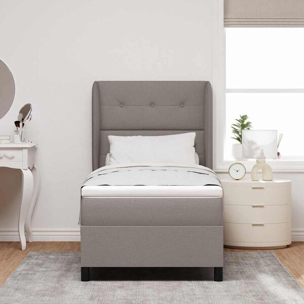 vidaXL Boxspringbett mit Matratze mit Kopfteil Taupe 90 x 200 cm Stoff