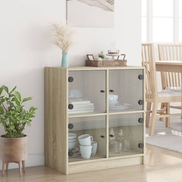 vidaXL Beistellschrank mit Glast&uuml;ren Sonoma-Eiche 68x37x75,5 cm