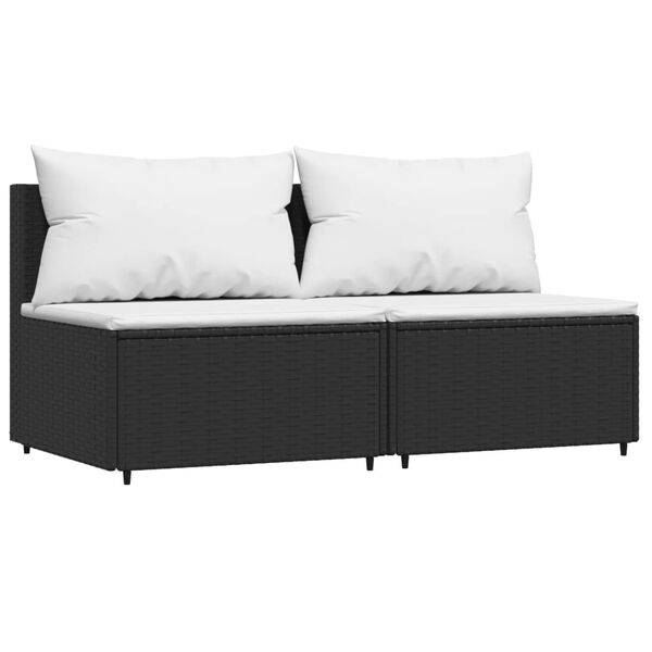 vidaXL 3-tlg. Garten-Lounge-Set mit Kissen Schwarz Poly Rattan