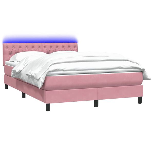 vidaXL Boxspringbett mit Matratze & LED Rosa 140x220 cm Samt