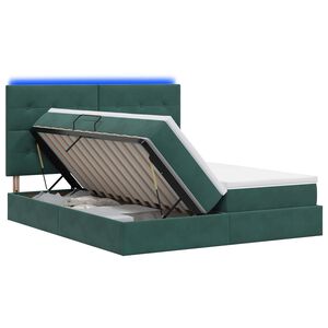 vidaXL LED-Speicherbett mit Matratze Dunkelgr&uuml;n 200 x 200 cm Samt