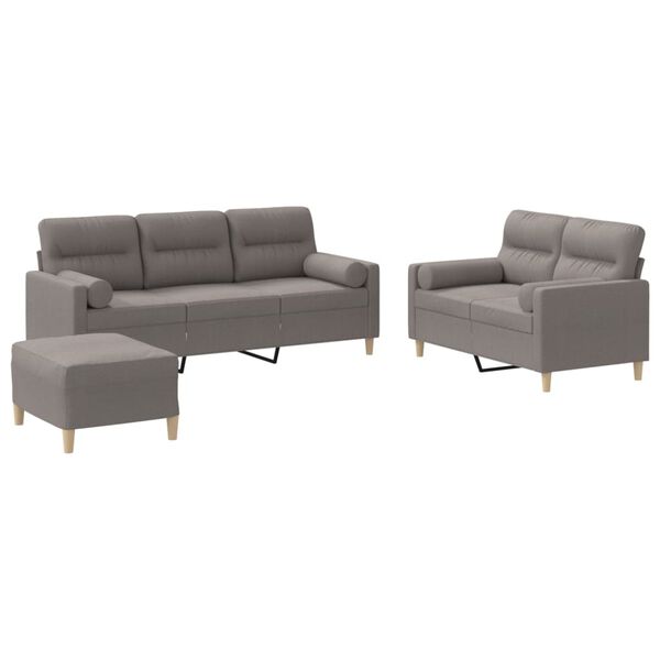 vidaXL 3-tlg. Sofagarnitur mit Kissen Taupe Stoff