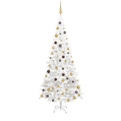 vidaXL Künstlicher Weihnachtsbaum mit Beleuchtung Kugeln L 240 cm Weiß